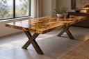 Olive-wood epoxy table beside a daylight window