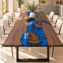 Black Walnut Straight Edge Epoxy Resin River Dining Table