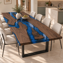Black Walnut Straight Edge Epoxy Resin River Dining Table