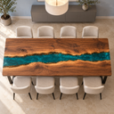Rectangular Walnut Conference Table with a Teal Epoxy Resin River