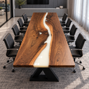 White Epoxy Resin Walnut Conference Table for Private Meeting Rooms
