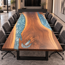 Blue Epoxy Resin Walnut Conference Table for Team Meetings