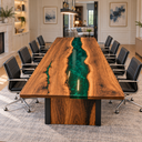 Green Epoxy Resin Walnut Conference Table for Meeting Rooms