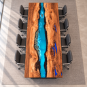 Bright Blue River Walnut Epoxy Resin Conference Table for Team Workspaces