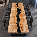 Poplar Epoxy Resin Conference Table with Black River Inlay