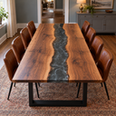 Walnut Dining Table with Charcoal Epoxy Resin and Subtle Gray Patterns