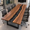 Black Epoxy Resin Walnut Conference Table for Management Meetings