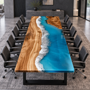 Blue Wave Walnut Epoxy Resin Conference Table for Creative Offices