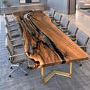Rectangular Walnut Epoxy Resin Conference Table for Corporate Offices