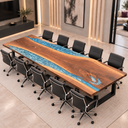Blue Epoxy Resin Walnut Conference Table for Team Meetings