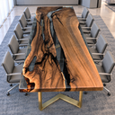 Rectangular Walnut Epoxy Resin Conference Table for Corporate Offices