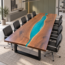 Walnut Conference Table with Blue Epoxy Resin Rive