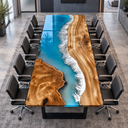 Blue Wave Walnut Epoxy Resin Conference Table for Creative Offices