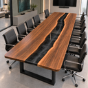 Black Epoxy Resin Walnut Conference Table for Management Meetings