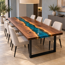 Rectangular Walnut Conference Table with a Teal Epoxy Resin River