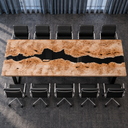 Poplar Epoxy Resin Conference Table with Black River Inlay