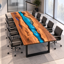 Bright Blue River Walnut Epoxy Resin Conference Table for Team Workspaces
