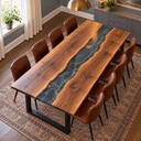 Walnut Dining Table with Charcoal Epoxy Resin and Subtle Gray Patterns