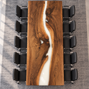 White Epoxy Resin Walnut Conference Table for Private Meeting Rooms