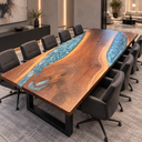 Blue Epoxy Resin Walnut Conference Table for Team Meetings