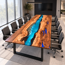 Bright Blue River Walnut Epoxy Resin Conference Table for Team Workspaces