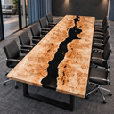 Poplar Epoxy Resin Conference Table with Black River Inlay