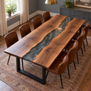 Walnut Dining Table with Charcoal Epoxy Resin and Subtle Gray Patterns