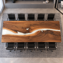 White Epoxy Resin Walnut Conference Table for Private Meeting Rooms