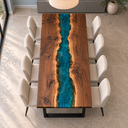 Rectangular Walnut Conference Table with a Teal Epoxy Resin River