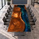 Walnut and Blue Epoxy Resin Conference Table for Office Conference Rooms