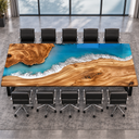 Blue Wave Walnut Epoxy Resin Conference Table for Creative Offices