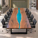 Walnut Conference Table with Blue Epoxy Resin Rive