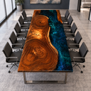 Walnut and Blue Epoxy Resin Conference Table for Office Conference Rooms