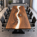 White Epoxy Resin Walnut Conference Table for Private Meeting Rooms
