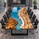 Blue Wave Walnut Epoxy Resin Conference Table for Creative Offices