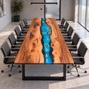 Bright Blue River Walnut Epoxy Resin Conference Table for Team Workspaces