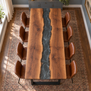 Walnut Dining Table with Charcoal Epoxy Resin and Subtle Gray Patterns