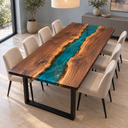 Rectangular Walnut Conference Table with a Teal Epoxy Resin River