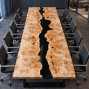 Poplar Epoxy Resin Conference Table with Black River Inlay