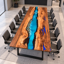 Bright Blue River Walnut Epoxy Resin Conference Table for Team Workspaces