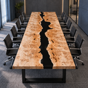 Poplar Epoxy Resin Conference Table with Black River Inlay