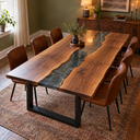 Walnut Dining Table with Charcoal Epoxy Resin and Subtle Gray Patterns