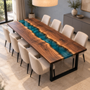 Rectangular Walnut Conference Table with a Teal Epoxy Resin River