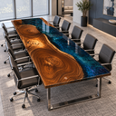 Walnut and Blue Epoxy Resin Conference Table for Office Conference Rooms