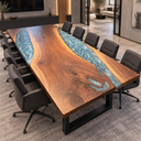 Blue Epoxy Resin Walnut Conference Table for Team Meetings