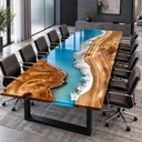Blue Wave Walnut Epoxy Resin Conference Table for Creative Offices