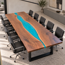 Walnut Conference Table with Blue Epoxy Resin Rive