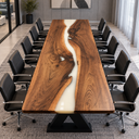White Epoxy Resin Walnut Conference Table for Private Meeting Rooms