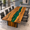 Green Epoxy Resin Walnut Conference Table for Meeting Rooms