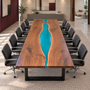 Walnut Conference Table with Blue Epoxy Resin Rive